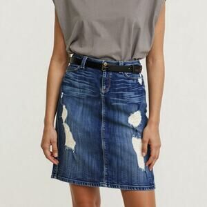 7 FOR ALL MANKIND Distressed Denim Pencil Skirt Size 28 Made In USA